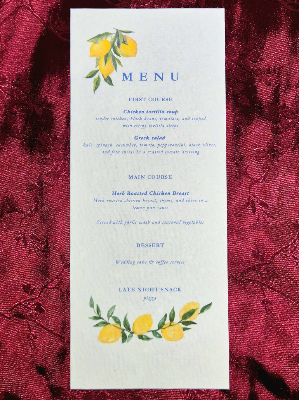 Santorini Sitris - Table Menu