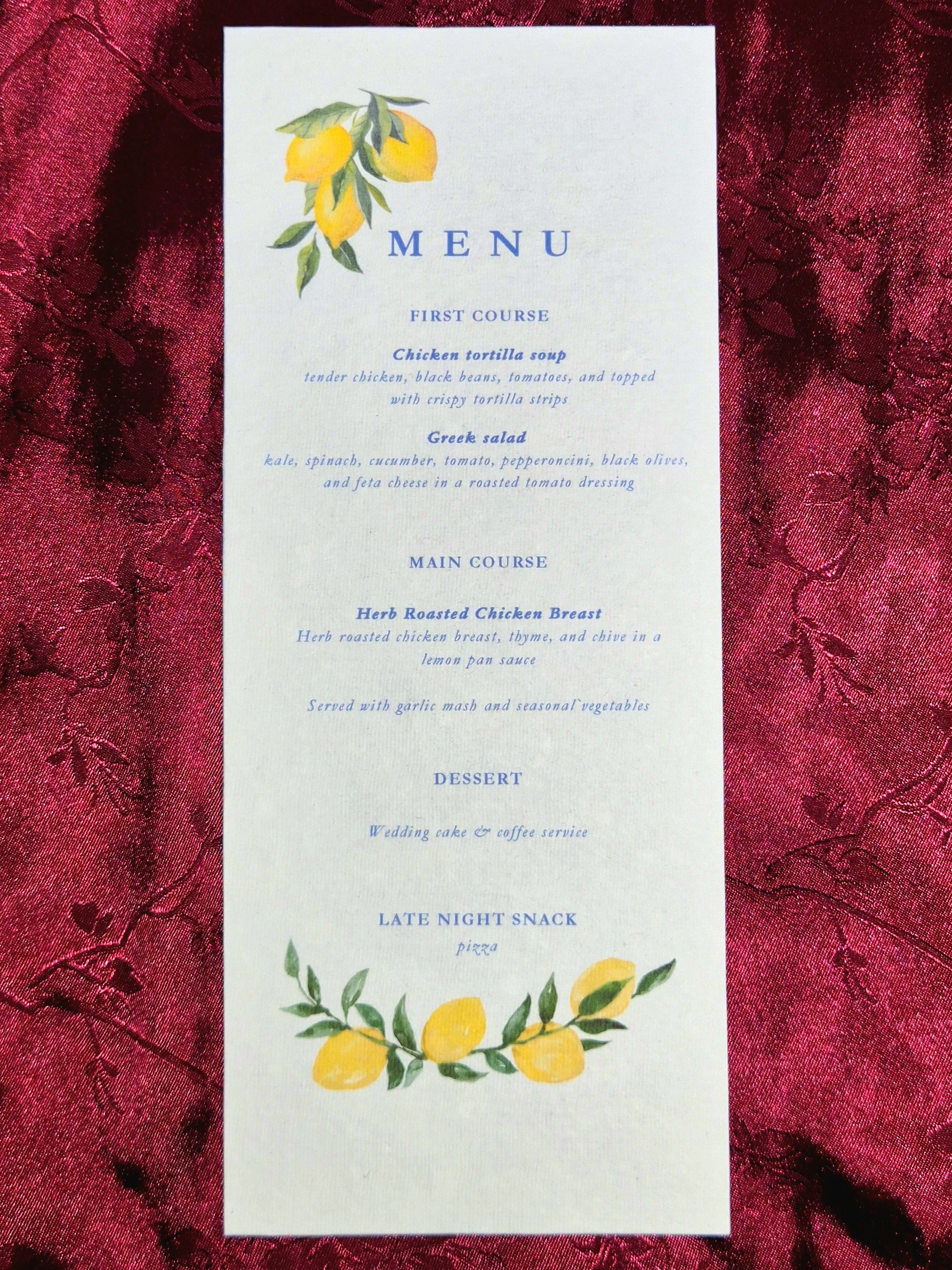 Santorini Sitris - Table Menu